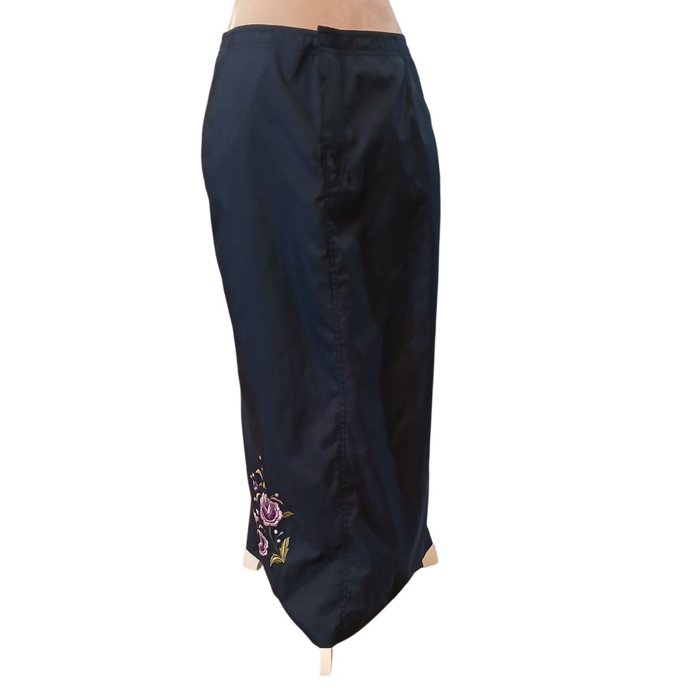 Vtg GAP M Blue Floral Embroidered Midi Skirt Bungee Hem Utility Y2K Womens